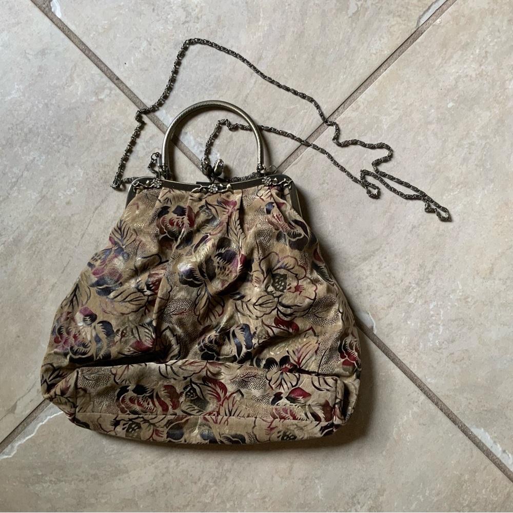 Floral Estilo Patterned Tan and Red Women's Bag